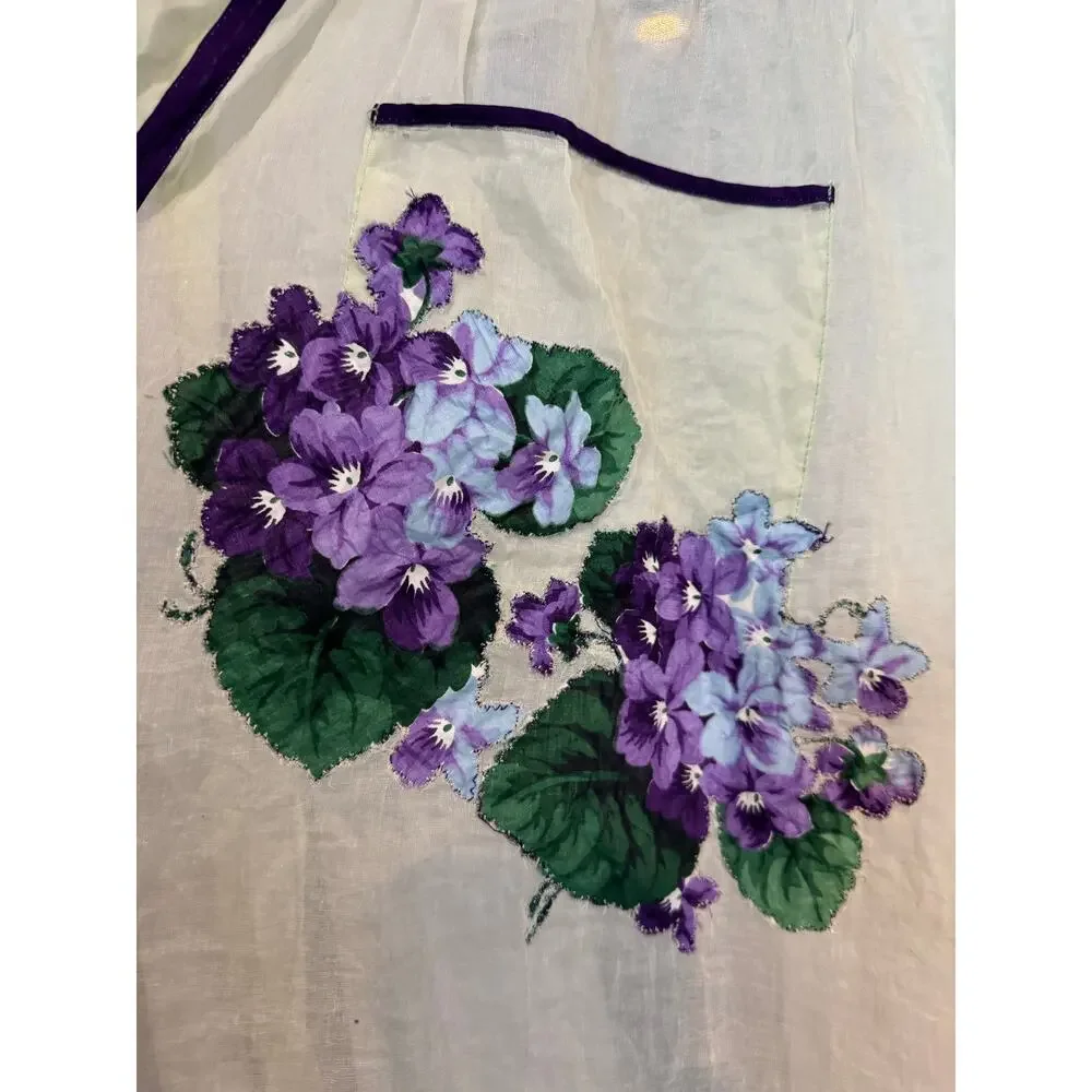 Vintage 1950s–1960s Sheer Hostess Apron Set Floral Organza Reversible